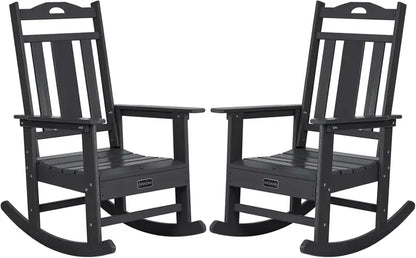 Set of 2 All-Weather HDPE Rocking Chairs  Oversized Outdoor Rockers for Porch, Patio or Garden, Weatherproof Polyethylene Construction