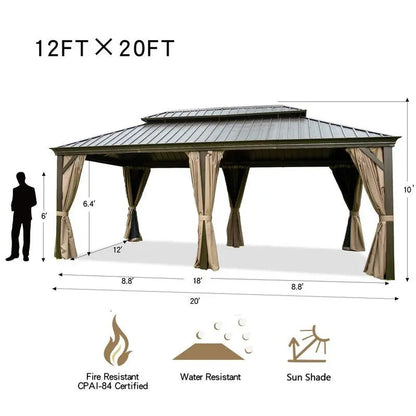 Calaro 19.5′ x 11′ Galvanized Steel Patio Gazebo  Rust-Resistant Frame, Mesh Netting & Canopy