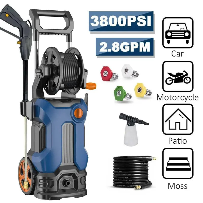 High-Performance 3800 PSI Electric Pressure Washer  2.8 GPM, Enhanced Water Flow & Spray Power