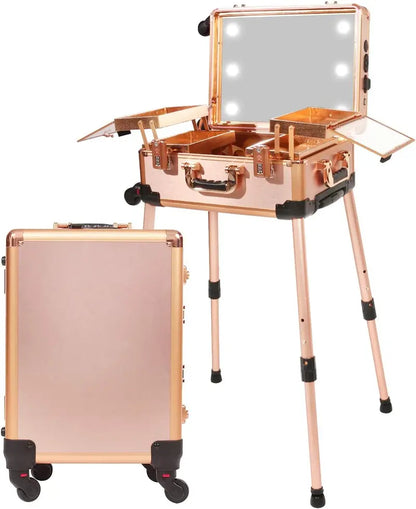 Lighted Makeup Travel Case  Medium-Sized Cosmetic Organizer with Code Lock, Built-in Speaker & Mirror