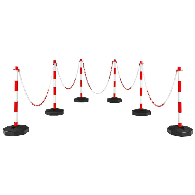 6-Pack Traffic Delineator Posts  Octagonal Base Cones with Fillable Weights and 5-Foot Linked Chains