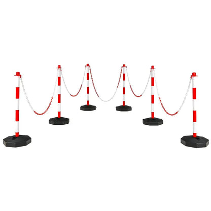 6-Pack Traffic Delineator Posts  Octagonal Base Cones with Fillable Weights and 5-Foot Linked Chains