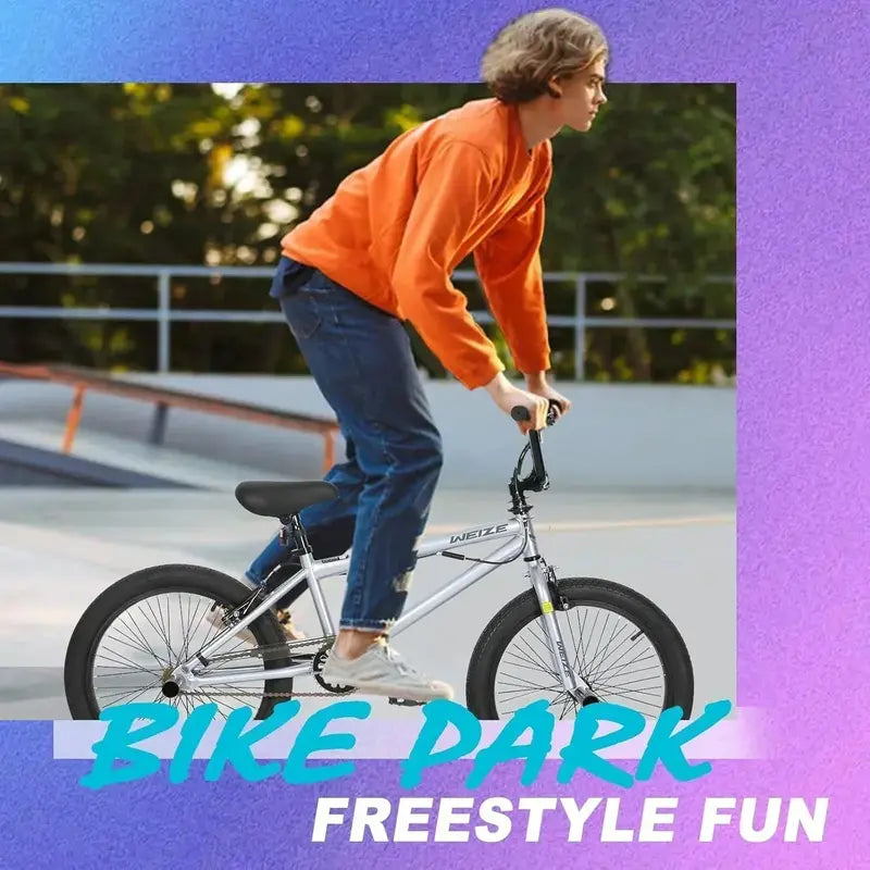 WEIZE 20-Inch BMX Bike  Durable Freestyle Stunt Bicycle for Kids and Adults, All-Terrain Ready