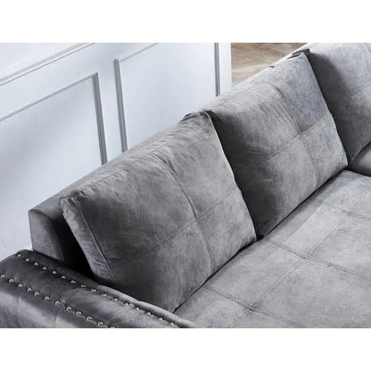 Reversible Gray Velvet L-Shape Sleeper Sectional with Built-In Storage Compartment