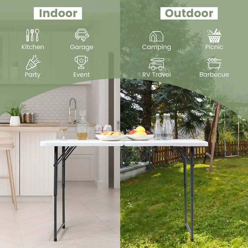 HDPE Folding Picnic Table  Lightweight Portable Dining or Camp Table for Indoor and Outdoor Use