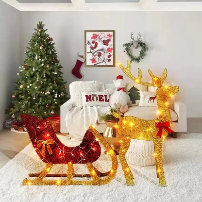 Generic Lighted Reindeer Set  40″ Gold Acrylic Xmas Decor with LED, 2-Piece Outdoor/Indoor Holiday Display