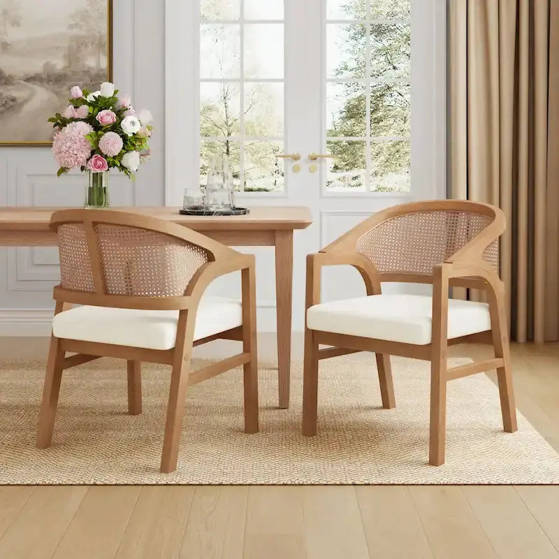 Christopher Knight Home Cane-Weave Upholstered Dining Chair Set  2 Chairs