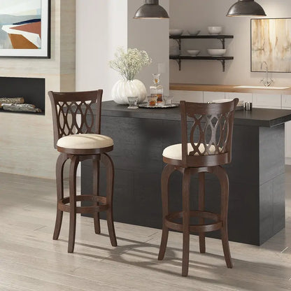 Elegant Scroll-Back Swivel Bar Stool with Metallic Accents and Comfort Upholstery