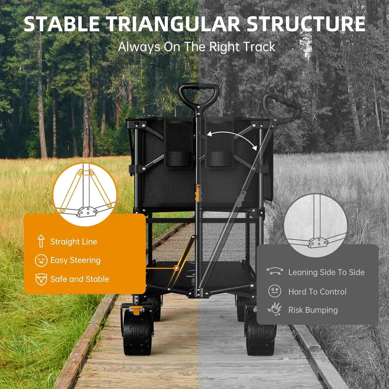 Extra-Long 50-Inch Double-Decker Wagon  400L Collapsible Heavy-Duty Utility Cart