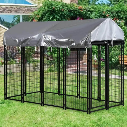 NiamVelo 8’x4’x6′ Large Dog Kennel Heavy Duty Playpen Welded Dog Cage with Water-Resistant Cover, Outdoor Dog Fence Crate for Backyard, Black