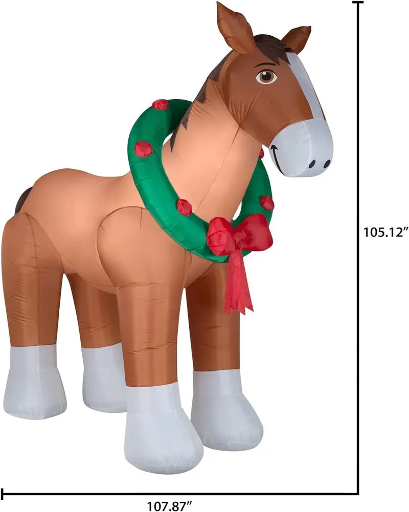 Clydesdale Horse Inflatable Christmas Decor  9-Foot Illuminated Outdoor Yard Figure with Anchoring Kit