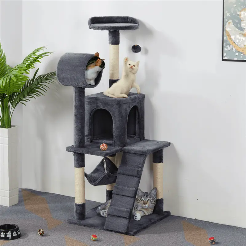 Yaheetech 51-in Cat Tree and Condo Scratching Post Tower, Gray
