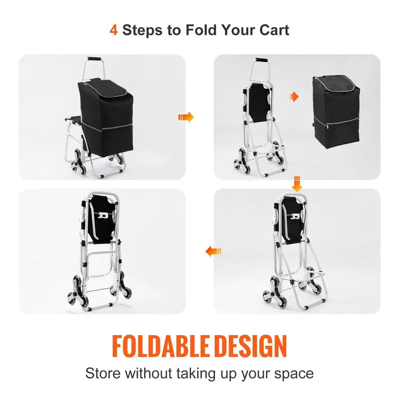 Foldable Stair-Climbing Shopping Cart  50L Capacity with Integrated Bag and Comfort Seat