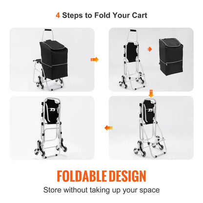 Foldable Stair-Climbing Shopping Cart  50L Capacity with Integrated Bag and Comfort Seat