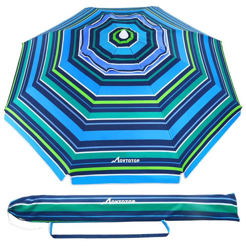 MOVTOTOP 6.5ft Beach Umbrella Striped Sun Shelter UV for Beach Travel