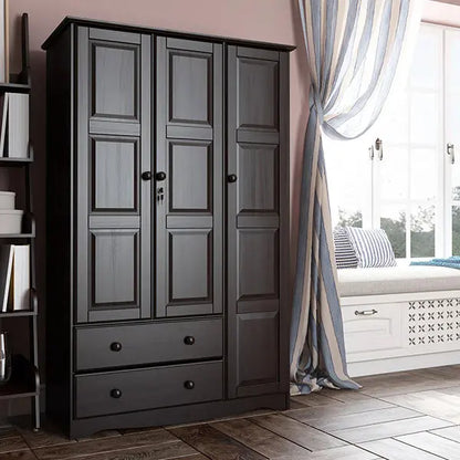 Mocha-Finished Grand Armoire  100% Solid Wood Wardrobe Cabinet