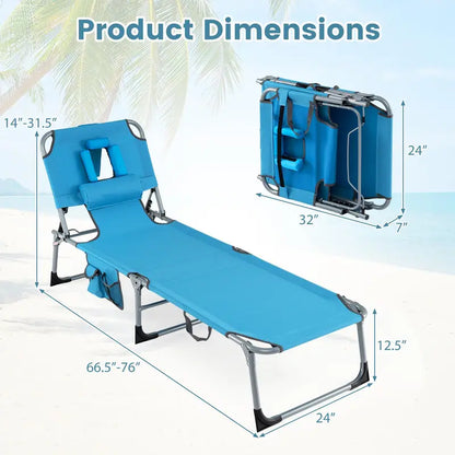 Adjustable Beach Lounge Chair  Folding Sun Lounger with 4-Position Reclining Backrest
