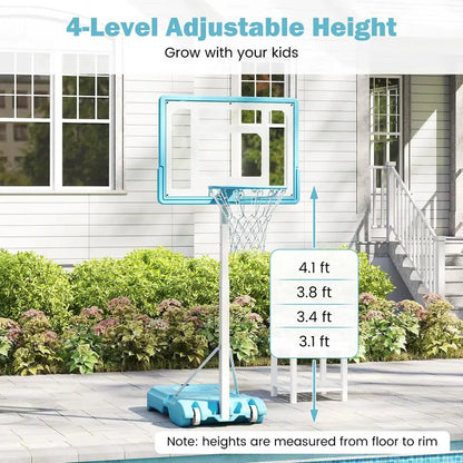 Poolside Adjustable Basketball Hoop  3.1 to 4.1 FT Height, 32″ Shatterproof Backboard