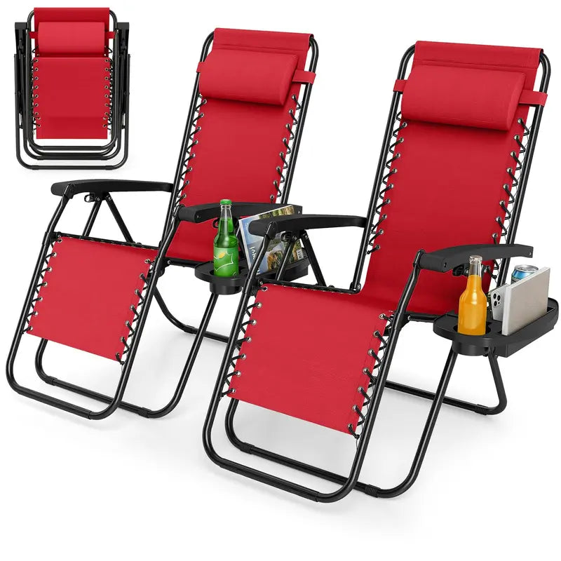 Zero-Gravity Recliner Chair  Ergonomic Backrest, Removable Pillow & Built-in Cup Holder Tray
