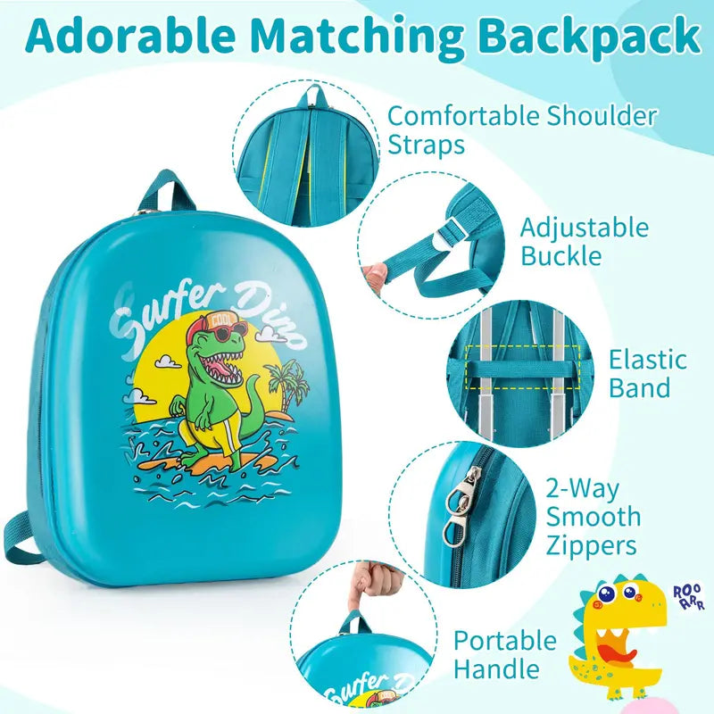 Children’s Rolling Luggage Set  2-Piece Blue Lightweight Suitcases with 360° Spinner Wheels