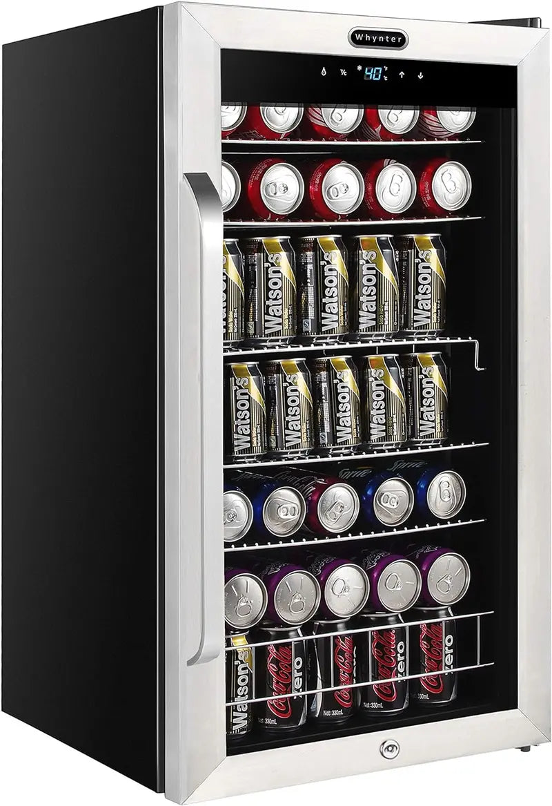 NewAir BR-130SBS 120-Can Beverage Refrigerator, 3.1 Cu. Ft. Mini Fridge with Glass Door, Stainless Steel, Digital Control & Lock