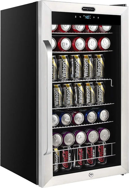 NewAir BR-130SBS 120-Can Beverage Refrigerator, 3.1 Cu. Ft. Mini Fridge with Glass Door, Stainless Steel, Digital Control & Lock