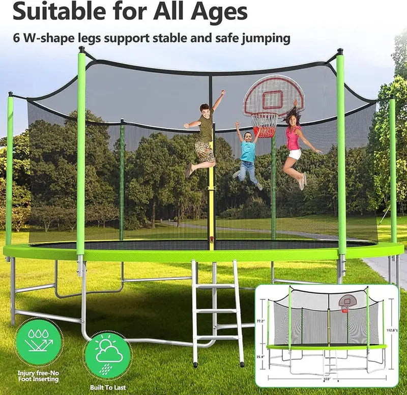 16-Foot Upgraded Trampoline with Enclosure Net and Adjustable Basketball Hoop