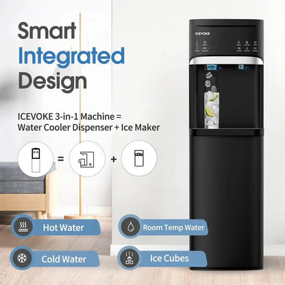 Bottom-Load Self-Cleaning Water Dispenser  Built-In Ice Maker, Black Finish