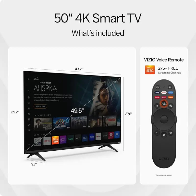 Refurbished VIZIO 50-Inch 4K HDR Smart TV with Dolby Vision, HDR10+, and Wi-Fi 6 Connectivity