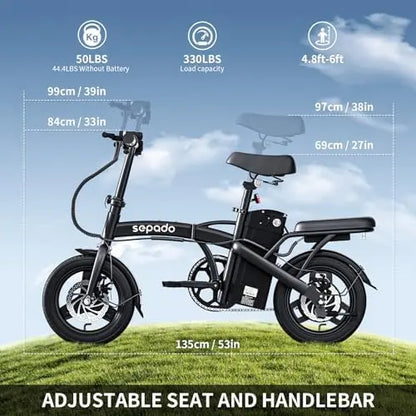 Folding Electric Bike for Adults  750W Motor, 20mph, 36V Removable Battery, 40-Mile Range, 14″ Wheels, Compact Foldable Ebike for Commuting