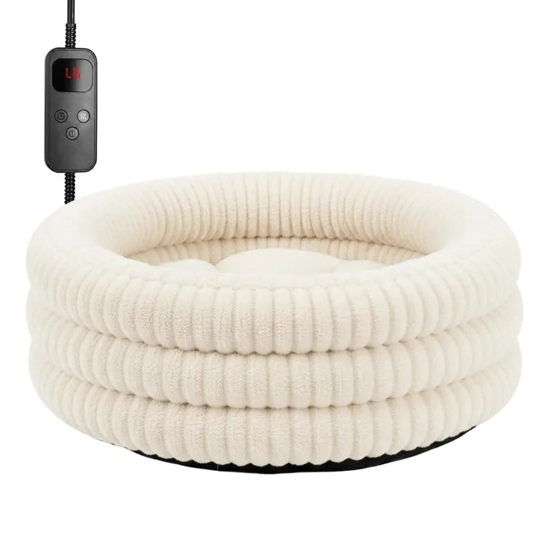 Adjustable-Warmth Donut-Style Pet Bed with Removable Heating Pad
