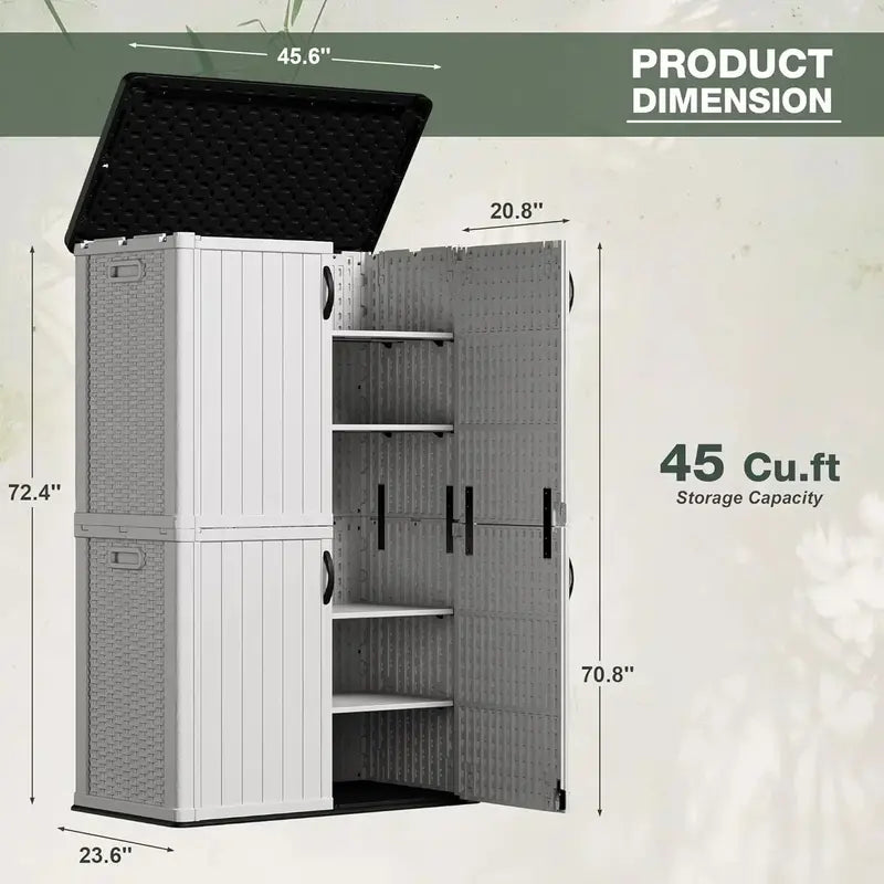 Greesum Horizontal Resin Storage Shed  27 Cu. Ft. Weather-Resistant Outdoor Cabinet for Patio or Garden