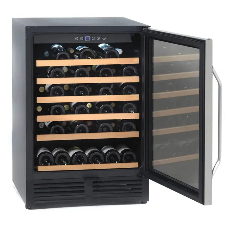 50-Bottle Thermoelectric Wine Cooler  23.5″ Wide Freestanding Unit with Dual-Zone Temperature Control
