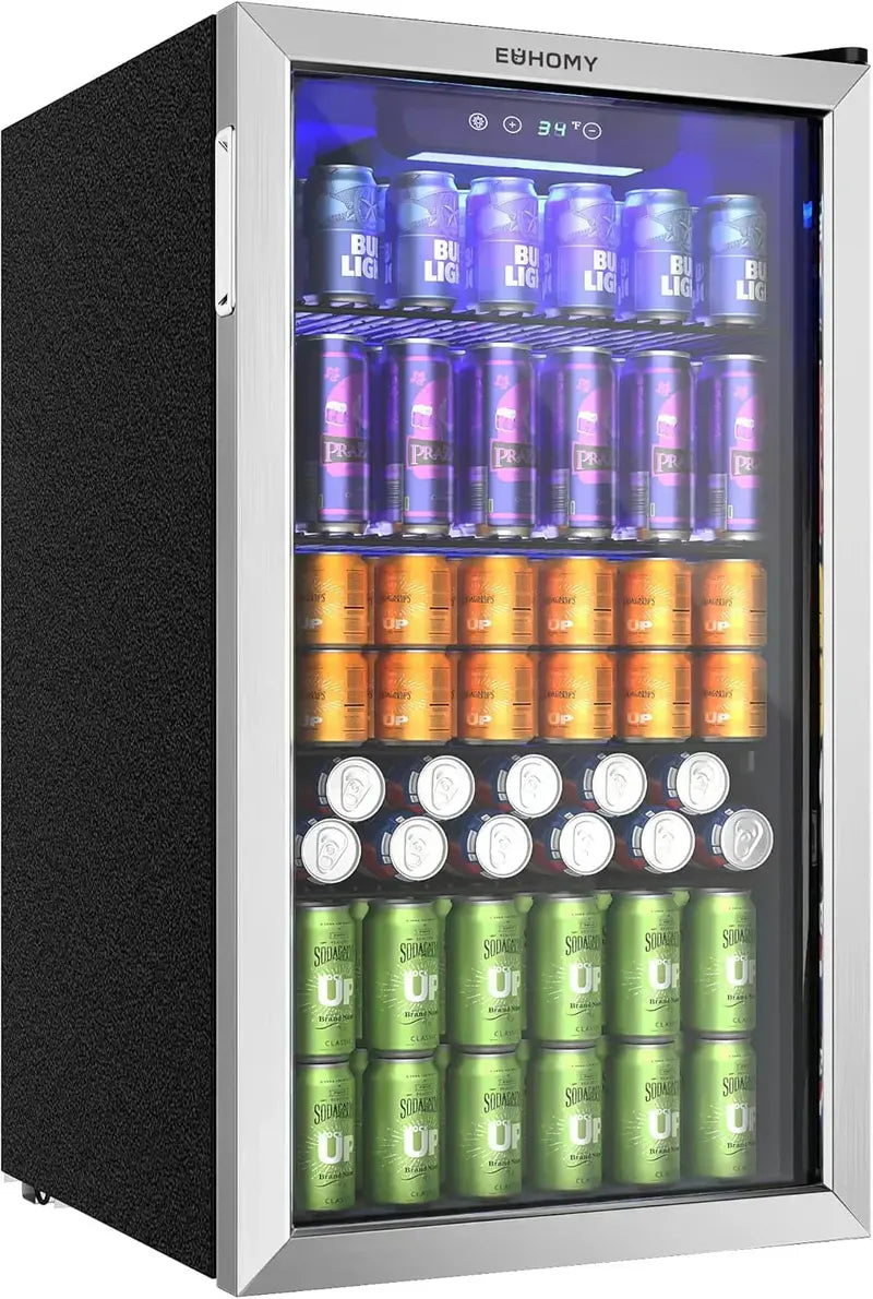 EUHOMY Beverage Refrigerator  130-Can Glass-Door Mini Fridge for Soda, Beer & Drinks