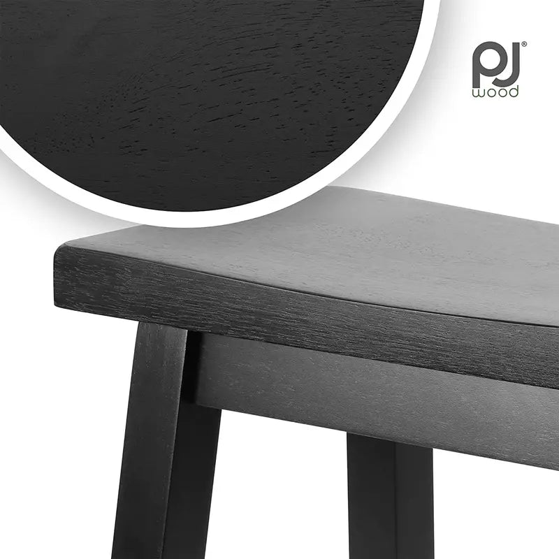 PJ Wood Classic Saddle-Seat 29In Kitchen Counter Stools, Black, Set of 2