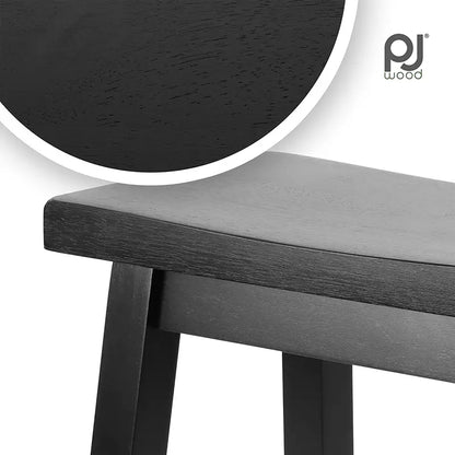PJ Wood Classic Saddle-Seat 29In Kitchen Counter Stools, Black, Set of 2