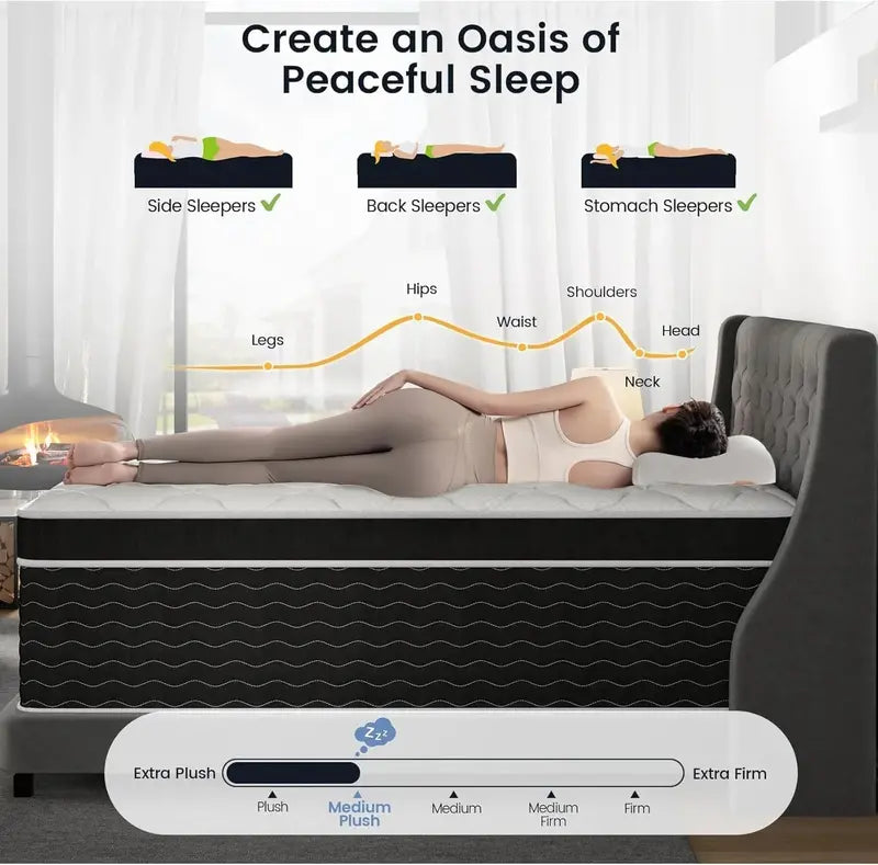 10-Inch Full-Size Hybrid Mattress in a Box  Medium-Plush Support, Pocket Coils + Memory Foam, Easy Setup
