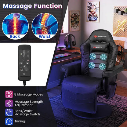 Ergonomic Gaming Chair with Adjustable Height, Massage Function & Retractable Footrest