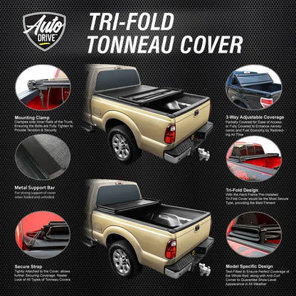 Auto Drive Soft Tri Fold Truck Bed Tonneau Cover Fits 02-18 Dodge Ram 1500 8Ft Bed
