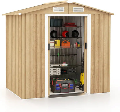 6′ x 4′ Galvanized Metal Outdoor Storage Shed  Rust-Resistant Tool House with Reinforced Frame