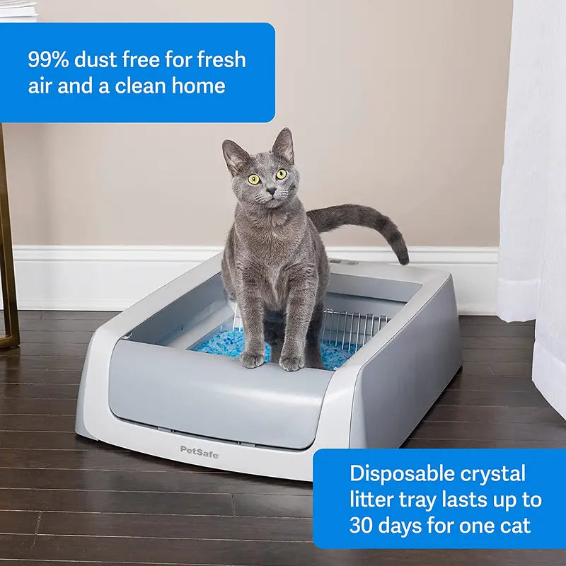 PetSafe ScoopFree Automatic Self-Cleaning Cat Litter Box, 2nd Gen, Includes Disposable Crystal Litter Trays, Gray