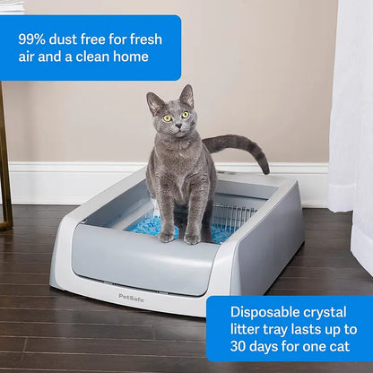 PetSafe ScoopFree Automatic Self-Cleaning Cat Litter Box, 2nd Gen, Includes Disposable Crystal Litter Trays, Gray