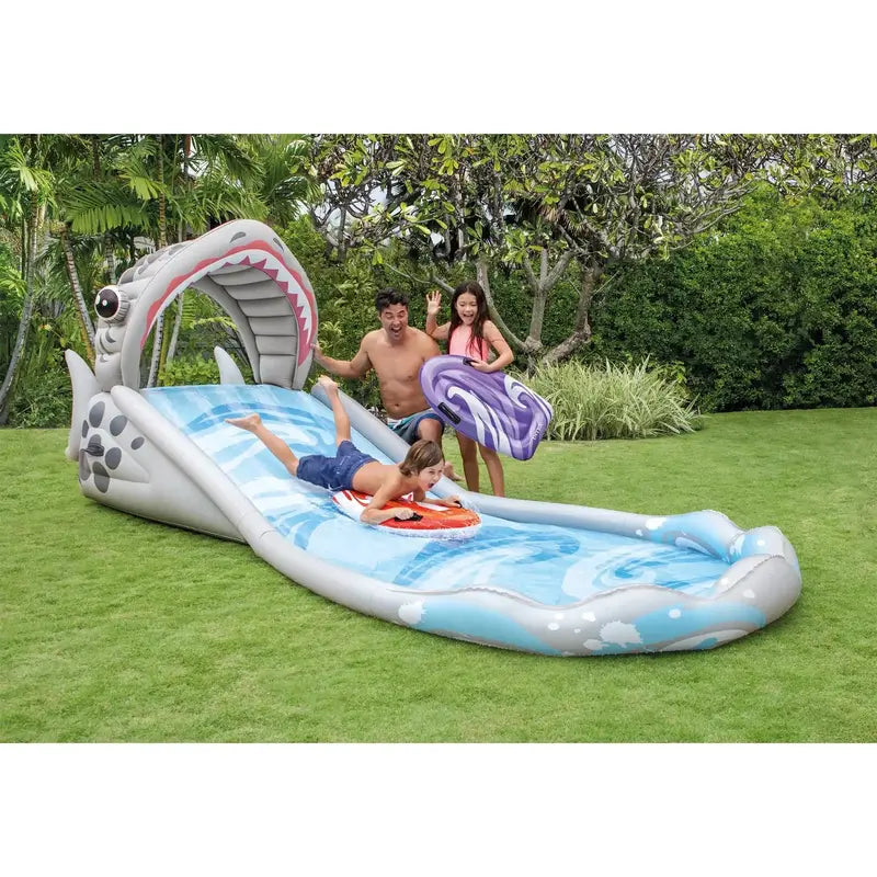 Backyard Inflatable Water Slide with Surf Rider Zones and Built-In Electric Air Pump for Quick Setup