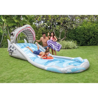 Backyard Inflatable Water Slide with Surf Rider Zones and Built-In Electric Air Pump for Quick Setup
