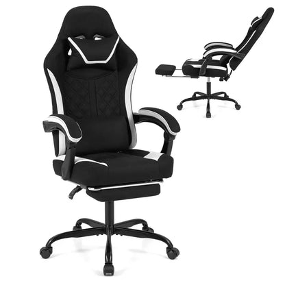 Ergonomic Gaming Chair Featuring Footrest, Linkage Armrests, and Lumbar Support