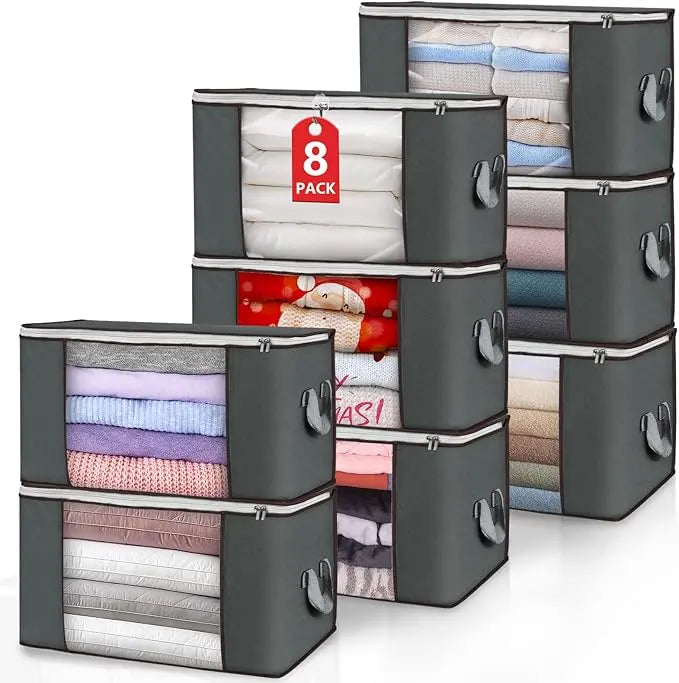 Large 90-Liter Foldable Fabric Storage Bags with Clear Window & Carry Handles