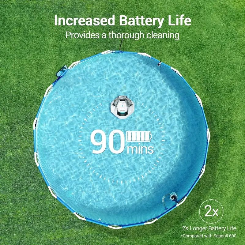 Cordless Robotic Pool Vacuum  90-Minute Runtime, LED Status Indicator & Self-Parking Feature for Flat Above-Ground or Inground Pools up to 40 Feet