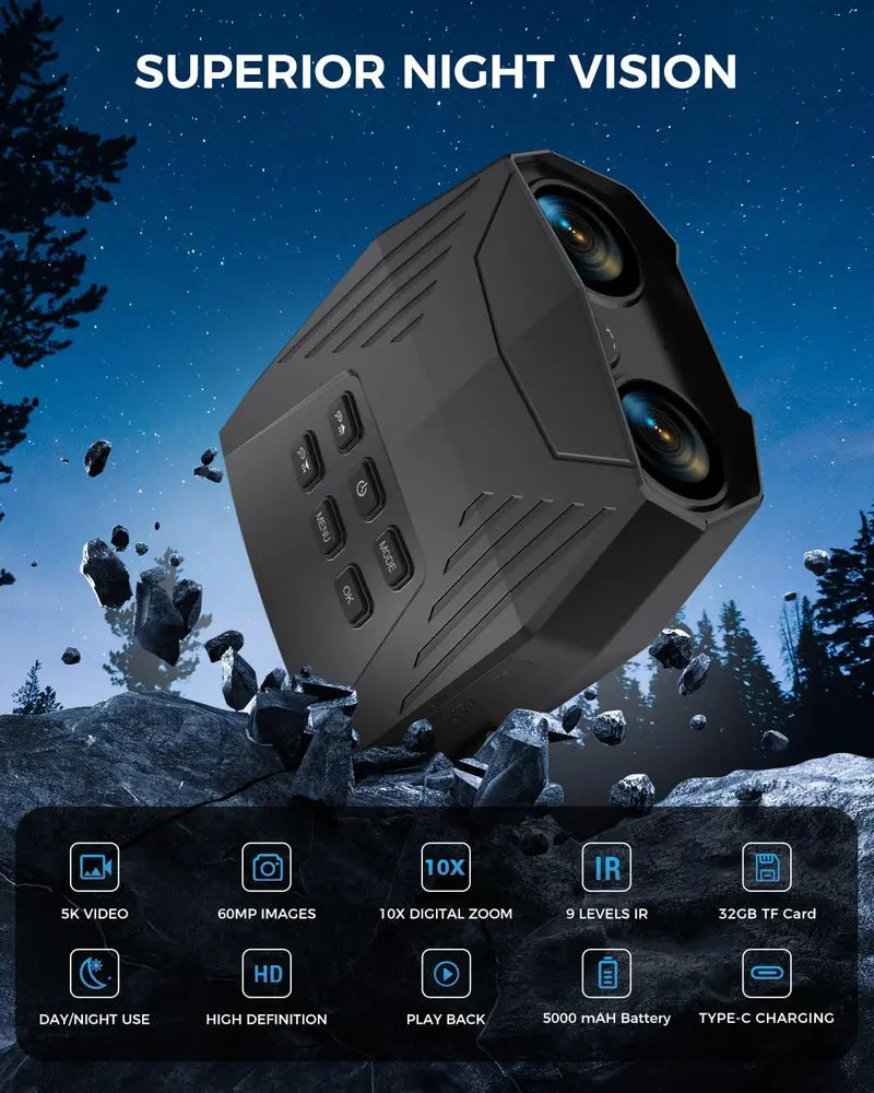 5K Resolution Night Vision Binoculars  Infrared Imaging with 10X Zoom, 3″ Display, Built-in Flashlight, 5000mAh Battery