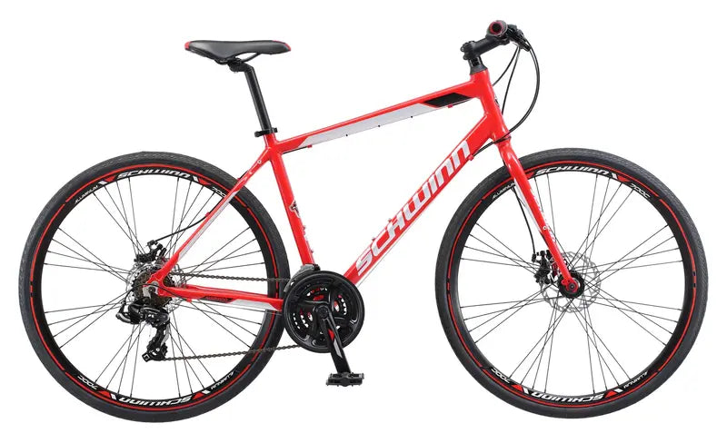 Schwinn Kempo Hybrid Road Bike  700c Wheels, 21-Speed Shimano Drivetrain, Men’s Red Frame