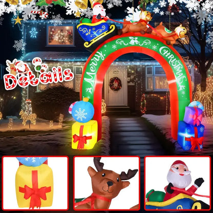 JETEHO 10 FT Christmas Inflatable Archway with Santa & Reindeers, LED Lights, Weatherproof Polyester, Outdoor Holiday Decoration